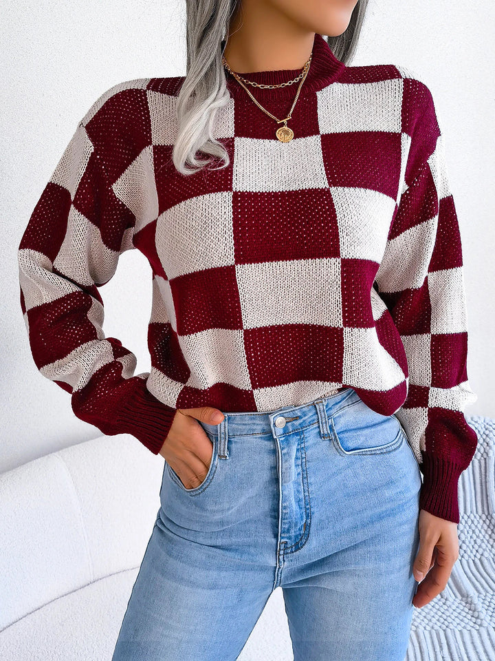 Mette | Women's Violet Checkered Knit Sweater