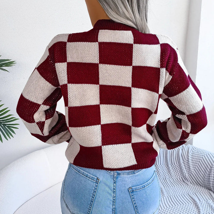 Mette | Women's Violet Checkered Knit Sweater