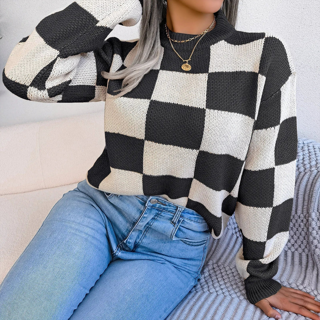 Mette | Women's Violet Checkered Knit Sweater