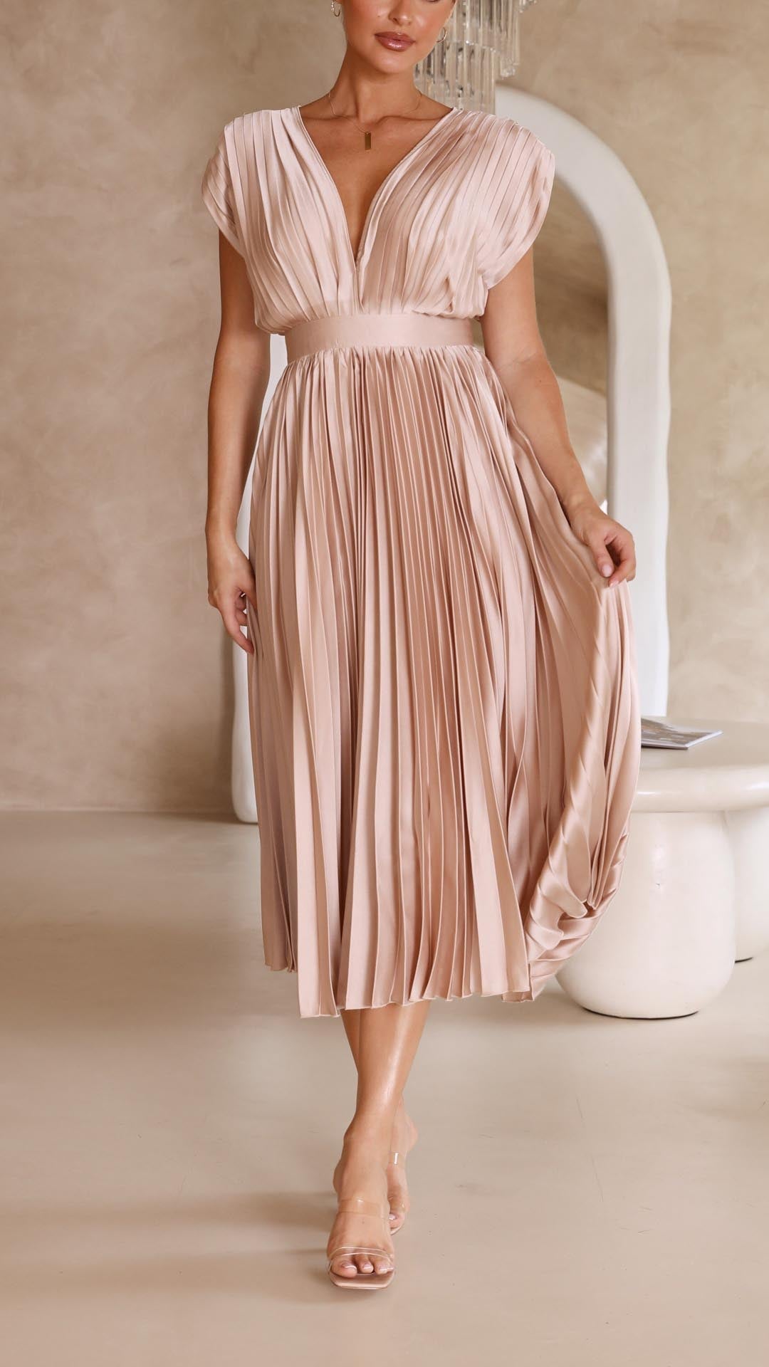Selene | Women's Pleated V-Neck Maxi Dress