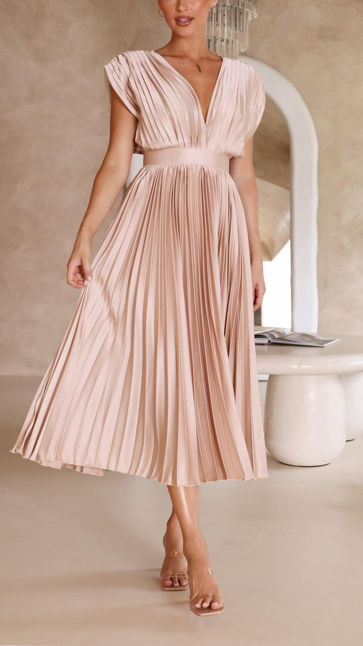 Selene | Women's Pleated V-Neck Maxi Dress