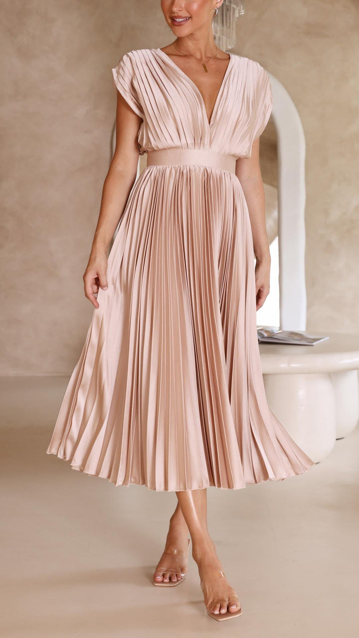 Selene | Women's Pleated V-Neck Maxi Dress
