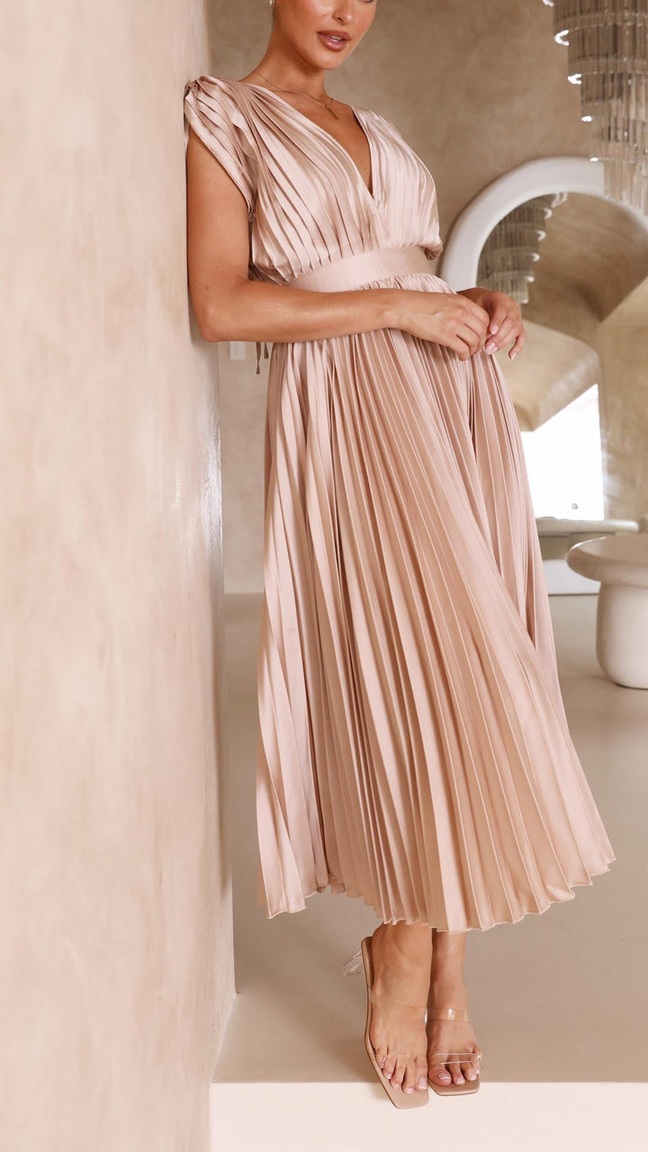 Selene | Women's Pleated V-Neck Maxi Dress