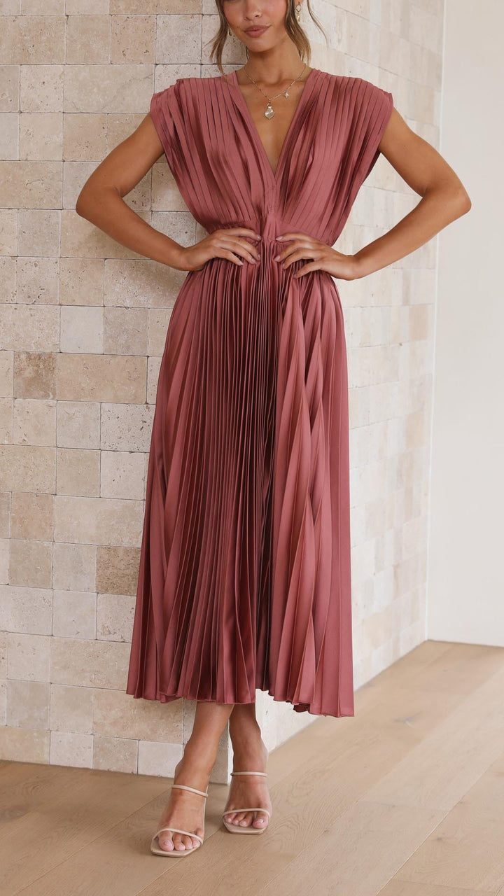 Selene | Women's Pleated V-Neck Maxi Dress
