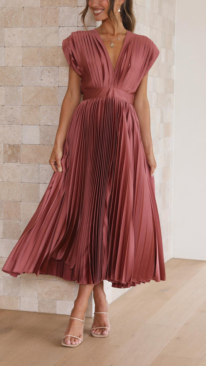 Selene | Women's Pleated V-Neck Maxi Dress