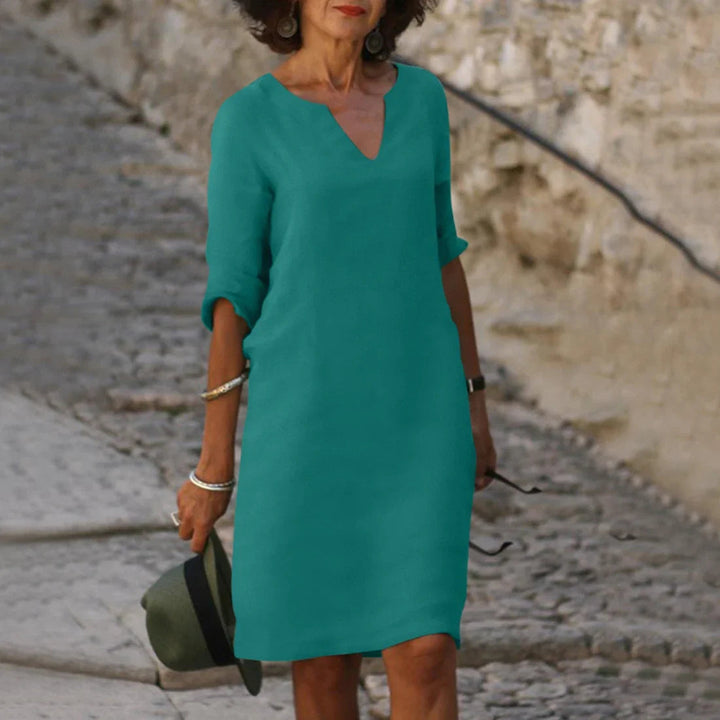 Elara | Women's V-Neck 3/4 Sleeve Mini Dress