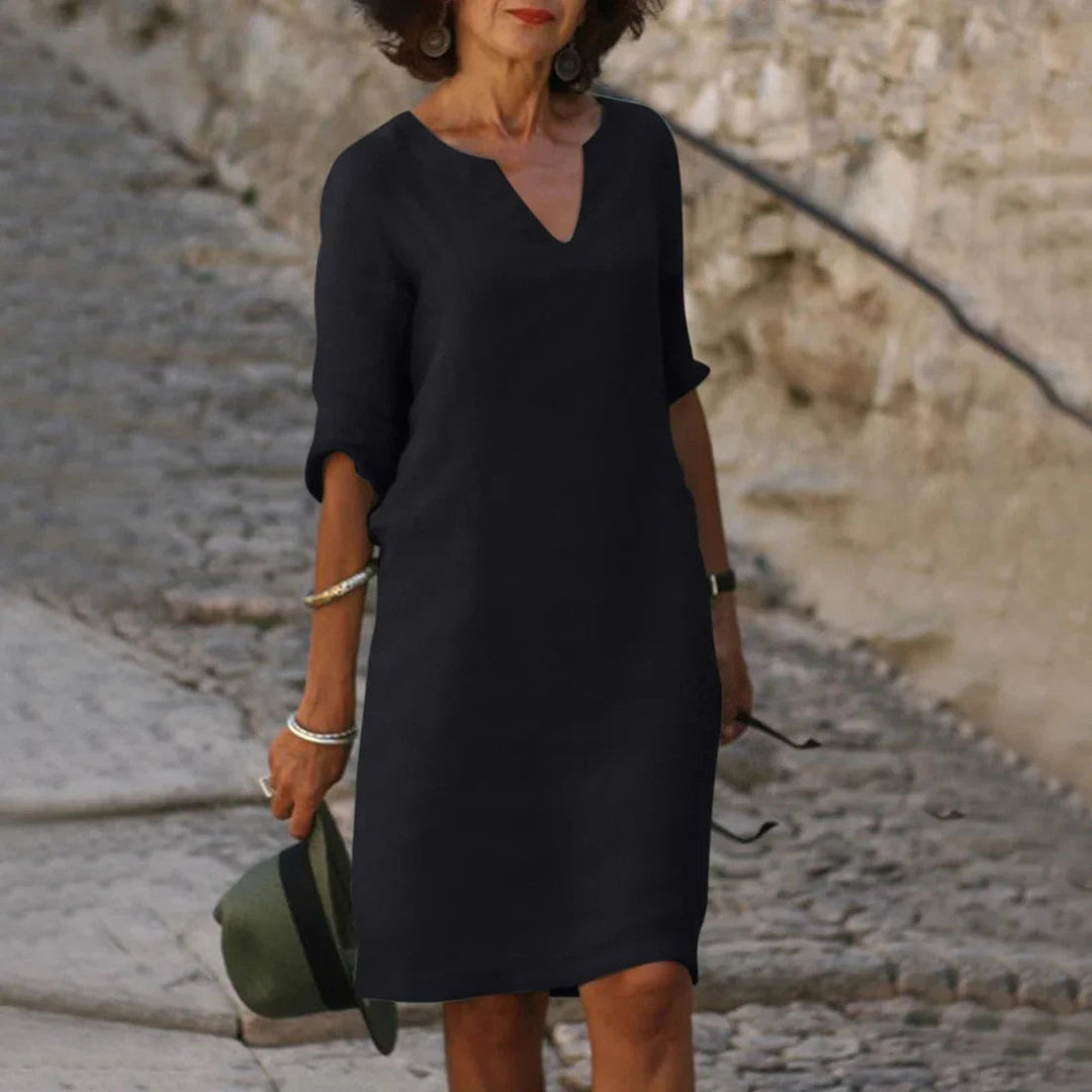 Elara | Women's V-Neck 3/4 Sleeve Mini Dress