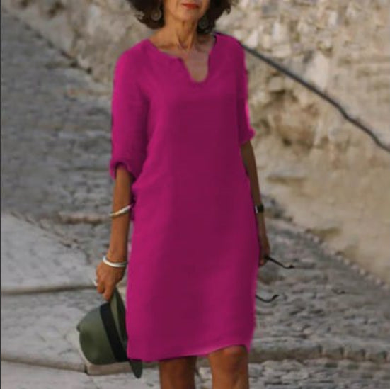 Elara | Women's V-Neck 3/4 Sleeve Mini Dress