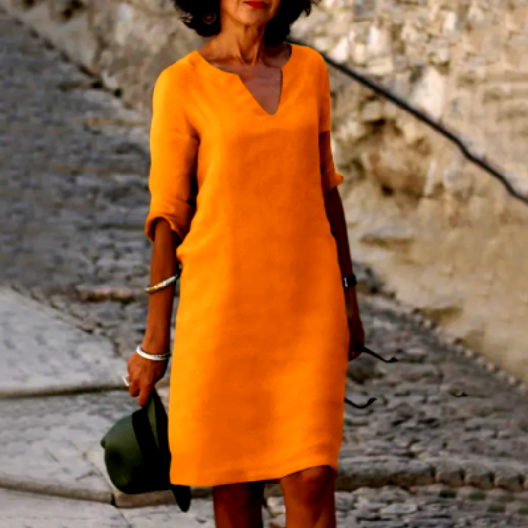 Elara | Women's V-Neck 3/4 Sleeve Mini Dress