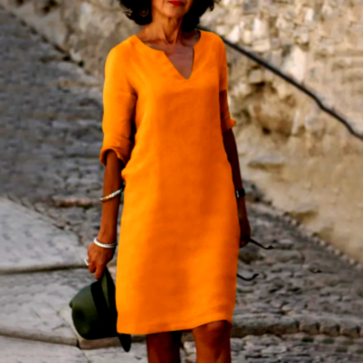 Elara | Women's V-Neck 3/4 Sleeve Mini Dress