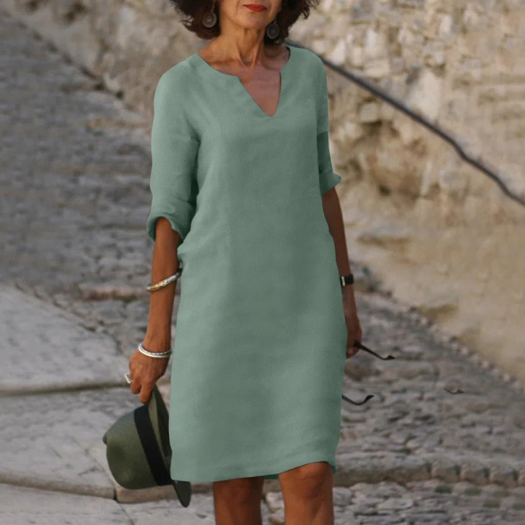 Elara | Women's V-Neck 3/4 Sleeve Mini Dress