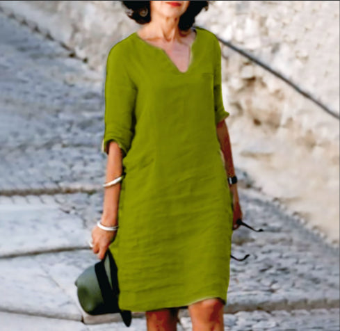 Elara | Women's V-Neck 3/4 Sleeve Mini Dress