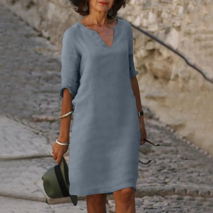 Elara | Women's V-Neck 3/4 Sleeve Mini Dress