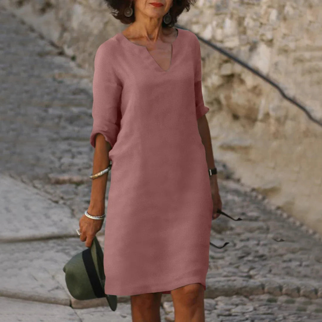 Elara | Women's V-Neck 3/4 Sleeve Mini Dress