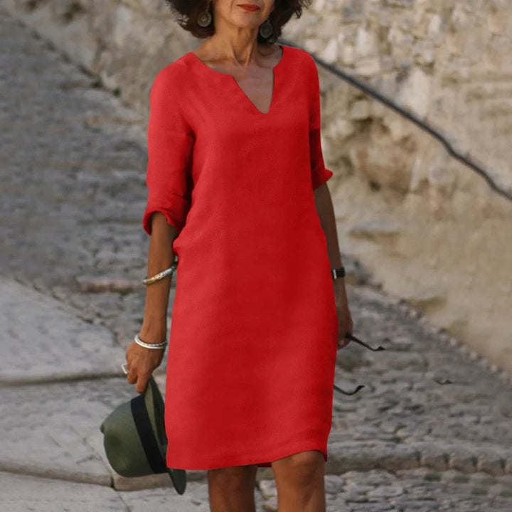Elara | Women's V-Neck 3/4 Sleeve Mini Dress