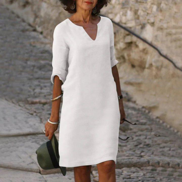 Elara | Women's V-Neck 3/4 Sleeve Mini Dress