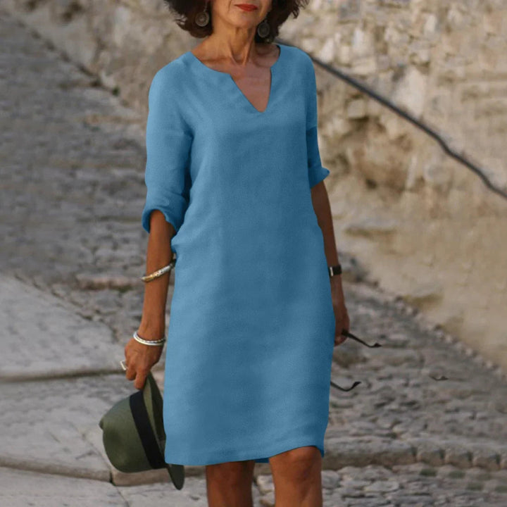 Elara | Women's V-Neck 3/4 Sleeve Mini Dress