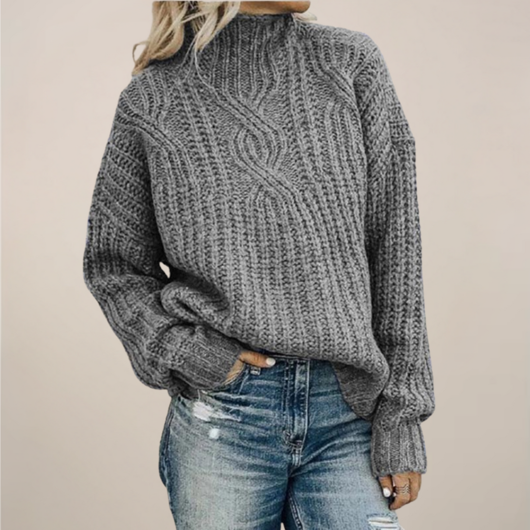 Sutton | Women's Black Mock Neck Cable Knit Sweater
