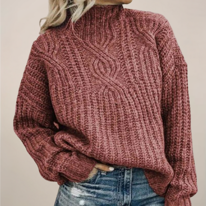 Sutton | Women's Black Mock Neck Cable Knit Sweater