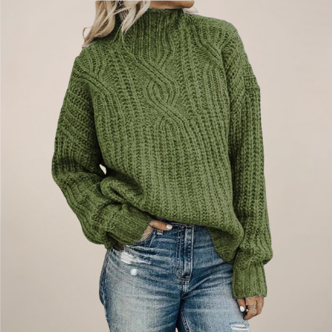 Sutton | Women's Black Mock Neck Cable Knit Sweater