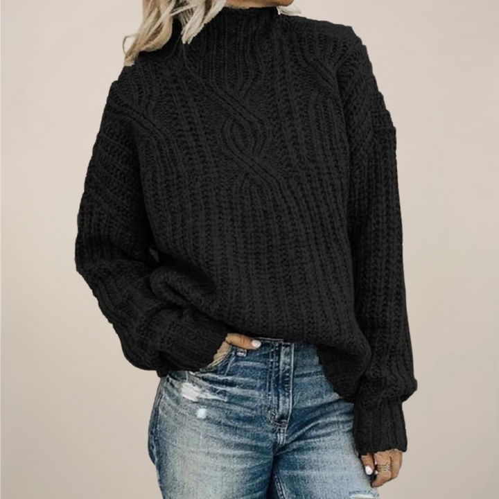 Sutton | Women's Black Mock Neck Cable Knit Sweater