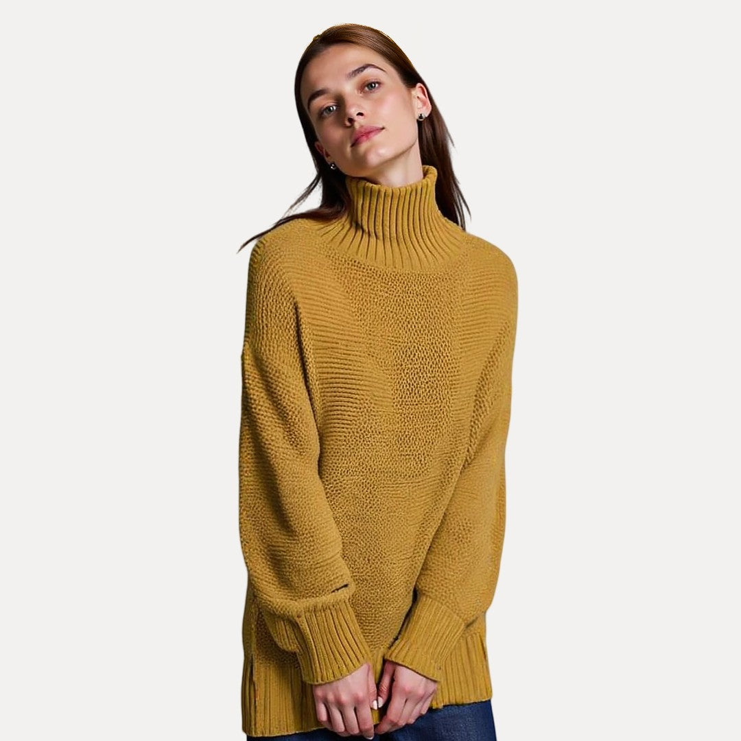 Mette | Women's Chic Turtleneck Sweater Slit Hem