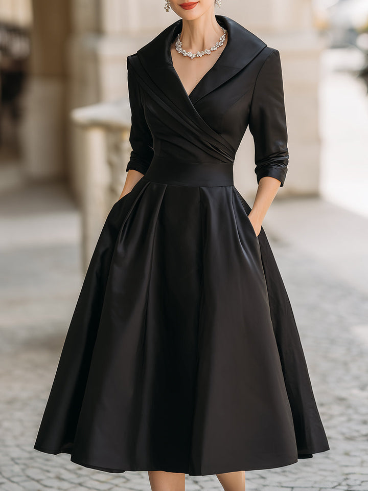 Celeste | Women Draped Collar Midi Dress