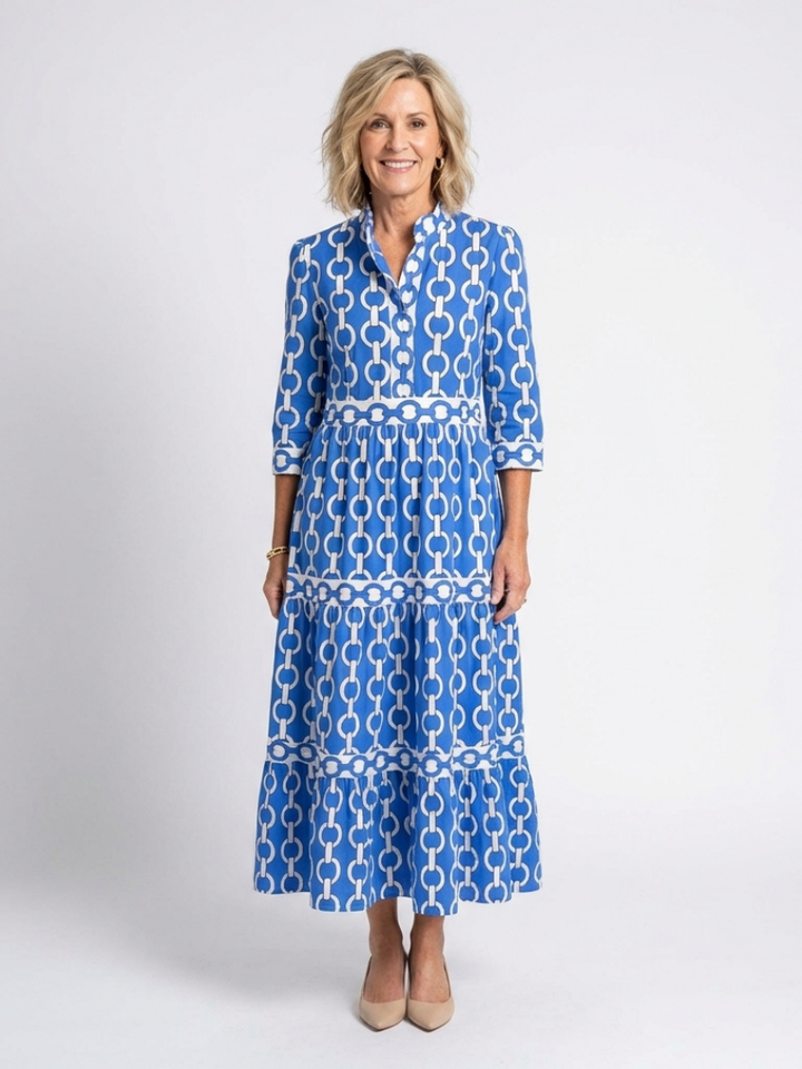 Alesha | Women Collared Print Tiered Midi Dress