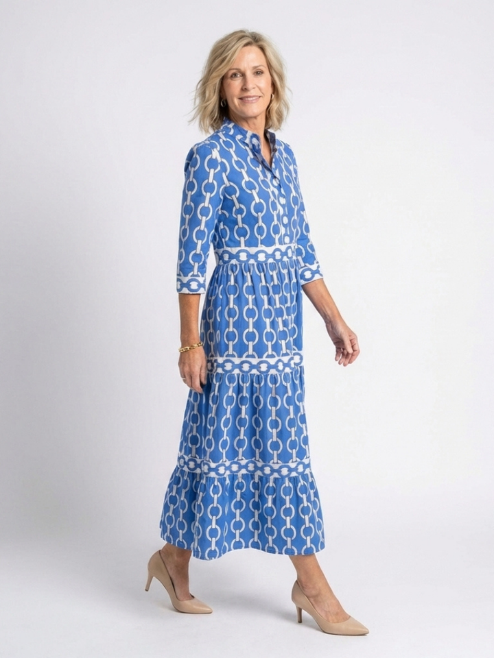 Alesha | Women Collared Print Tiered Midi Dress