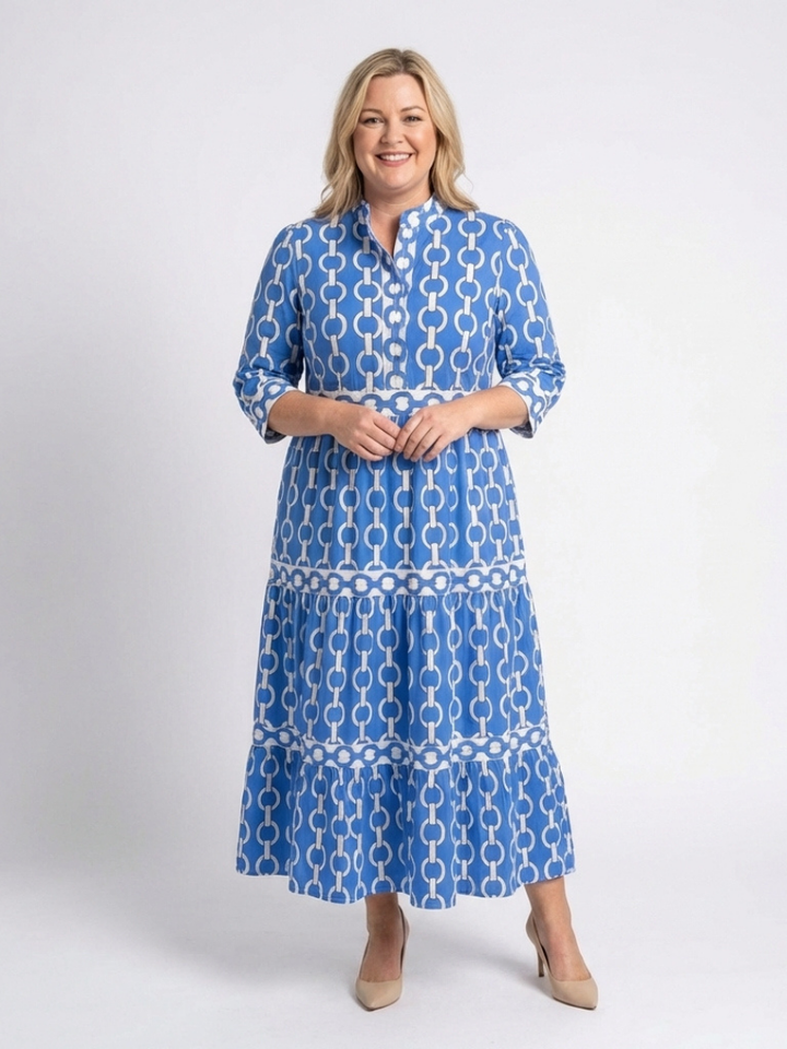 Alesha | Women Collared Print Tiered Midi Dress