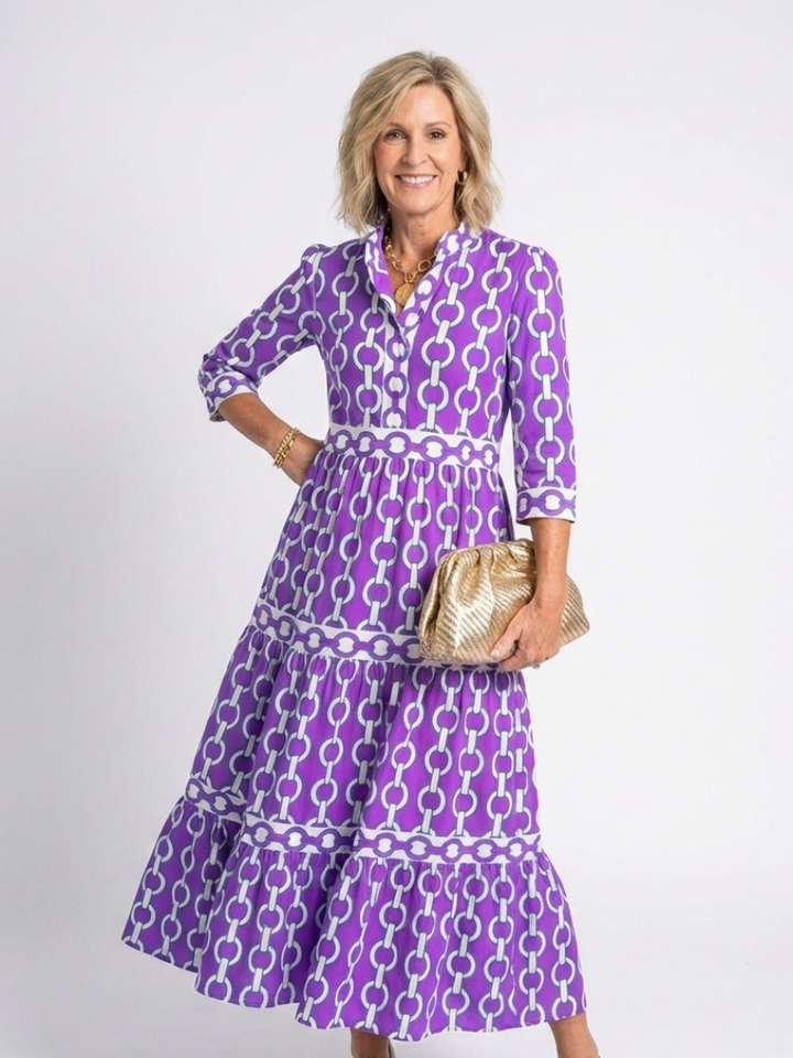 Alesha | Women Collared Print Tiered Midi Dress