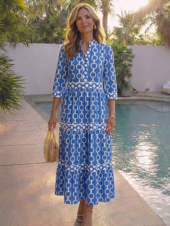 Alesha | Women Collared Print Tiered Midi Dress