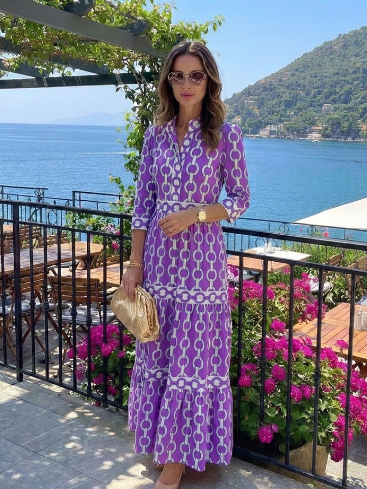 Alesha | Women Collared Print Tiered Midi Dress