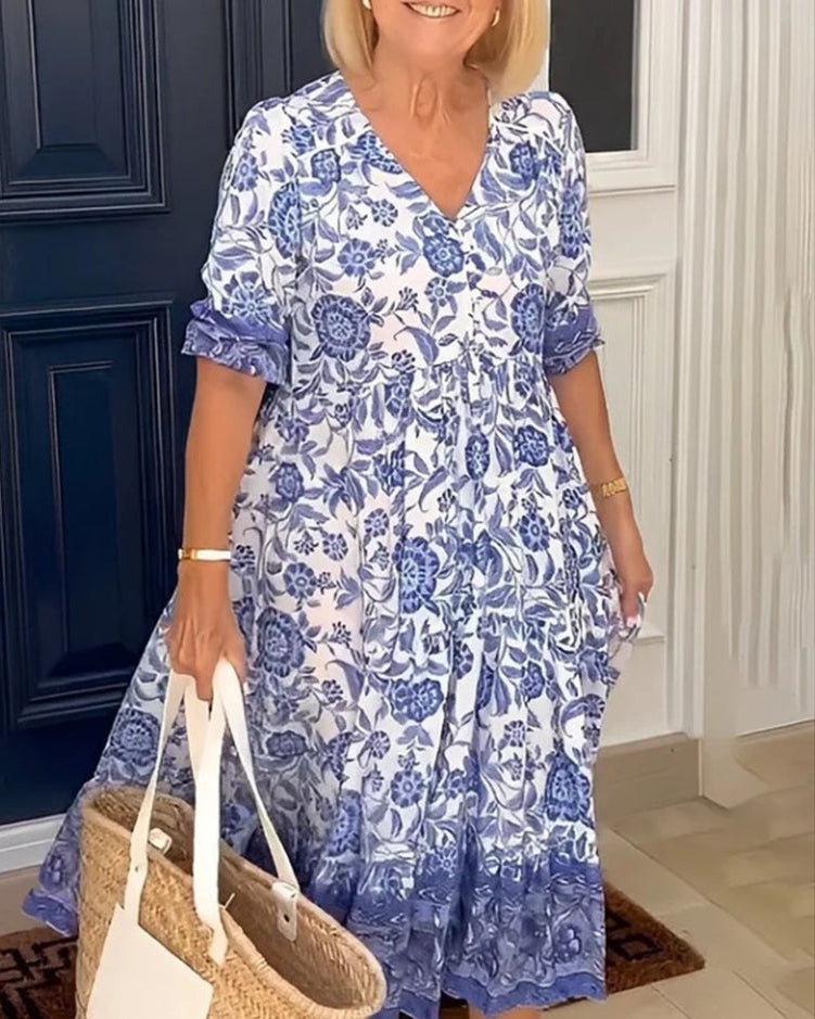 Aria | Women Elegant Floral V-Neck Dress