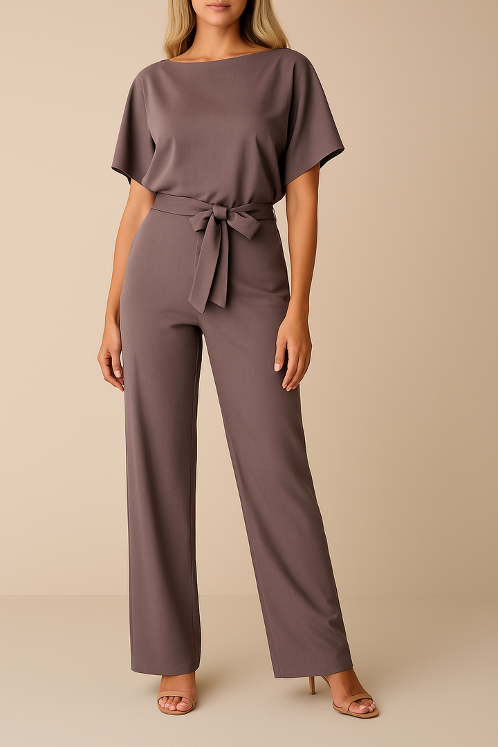 Denise | Women Boat Neck Waist Tie Jumpsuit