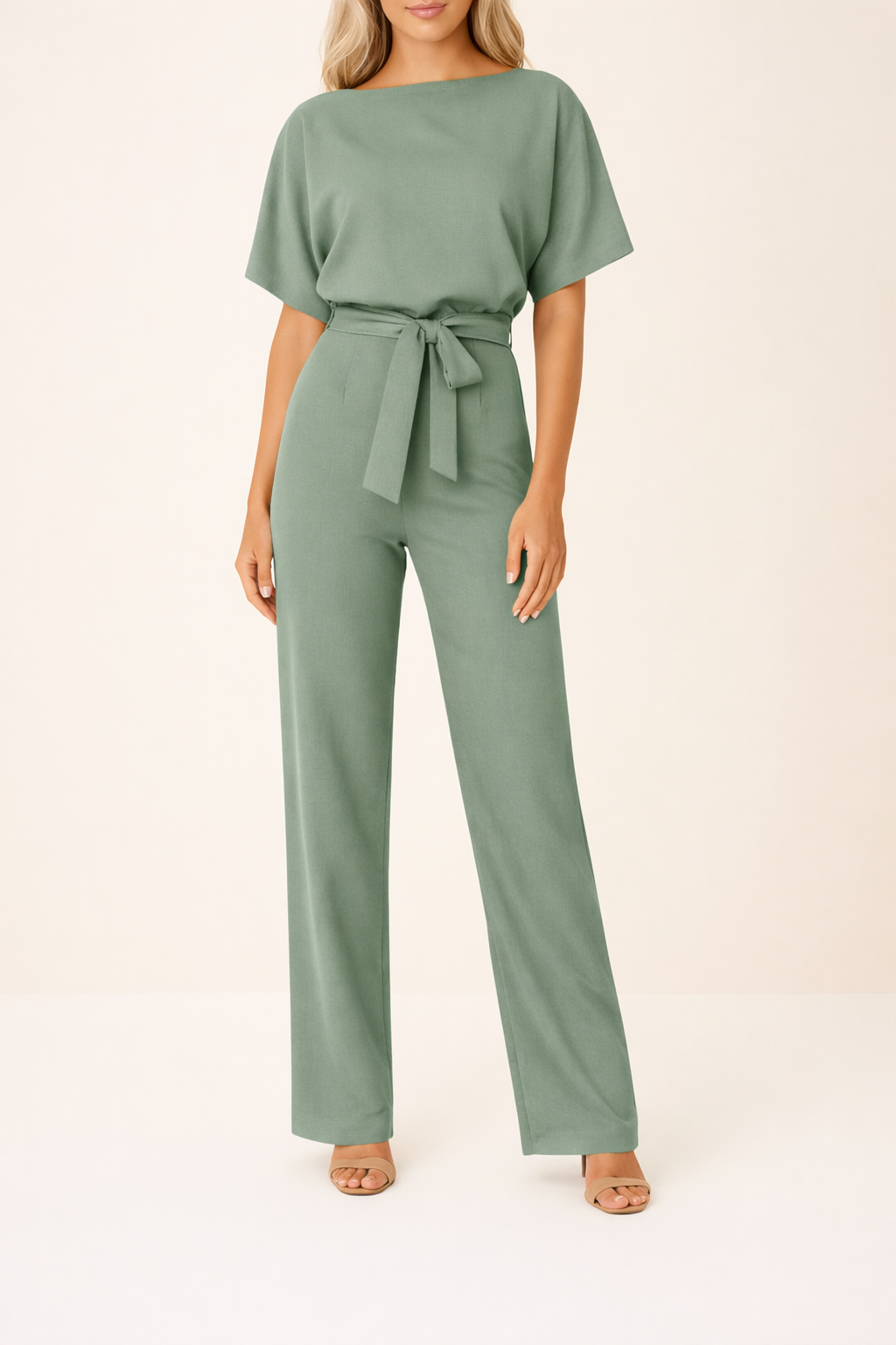 Denise | Women Boat Neck Waist Tie Jumpsuit