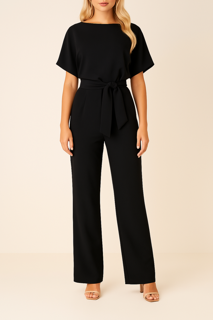 Denise | Women Boat Neck Waist Tie Jumpsuit