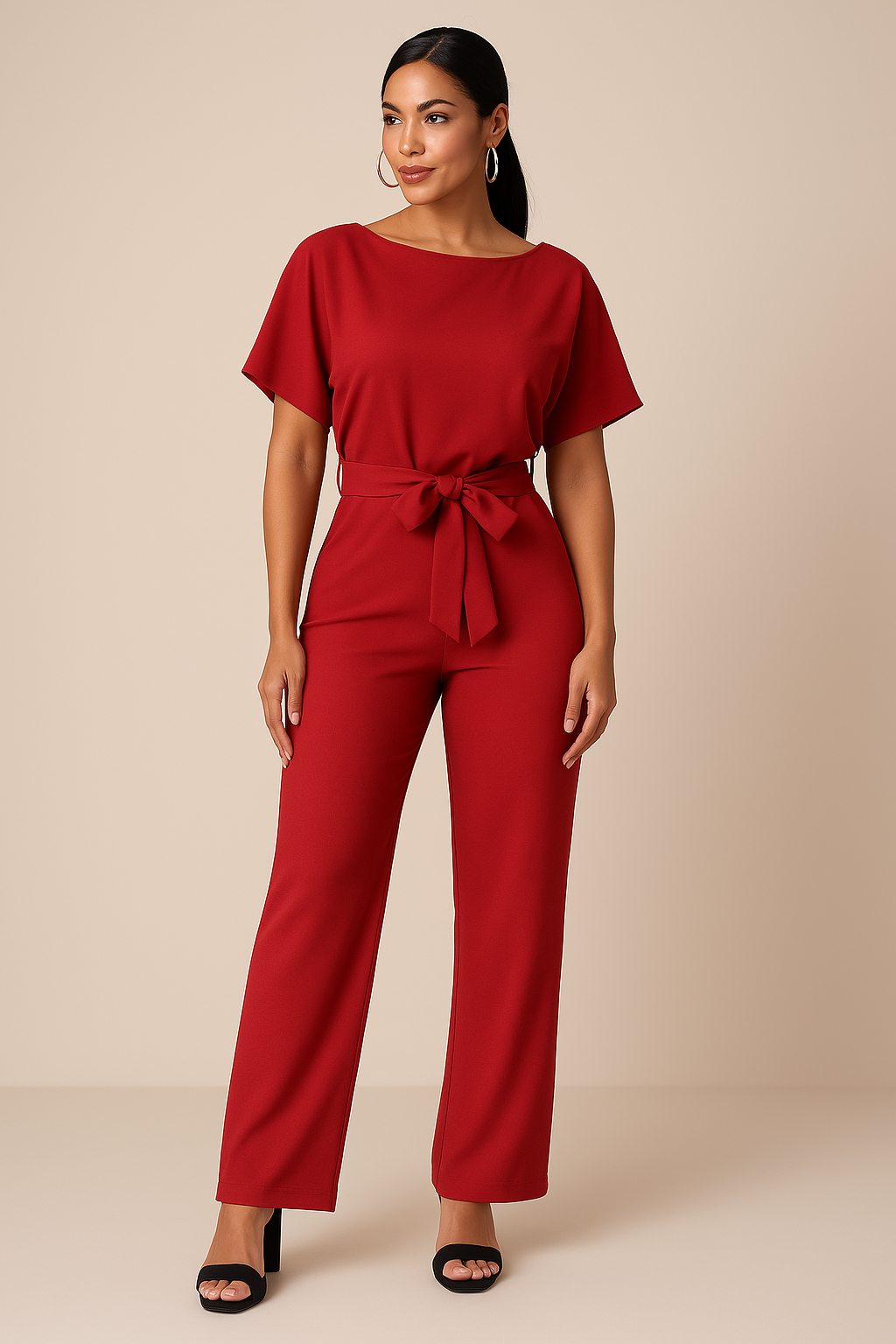 Denise | Women Boat Neck Waist Tie Jumpsuit