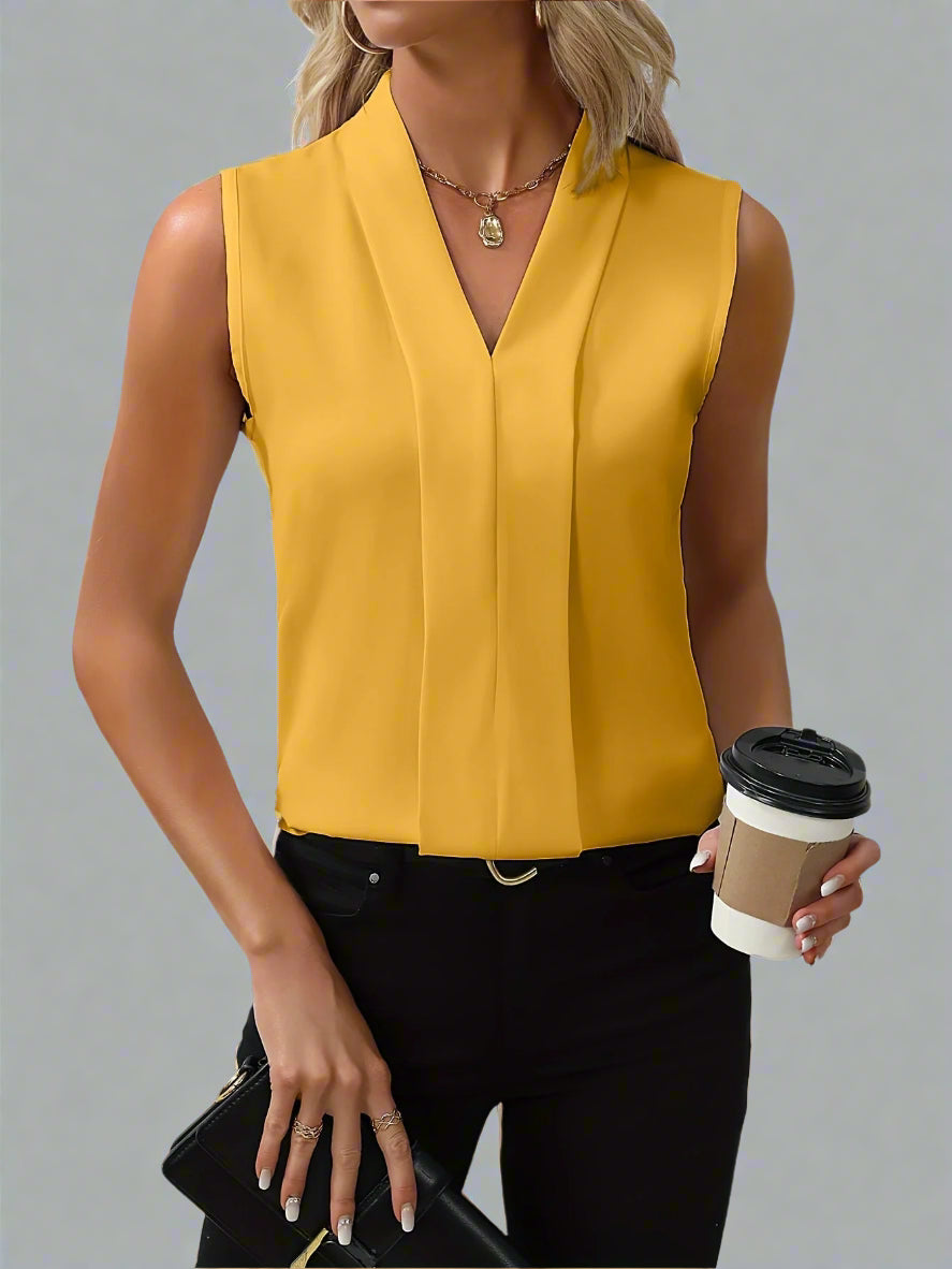 Emma | Women V-Neck Pleated Sleeveless Blouse