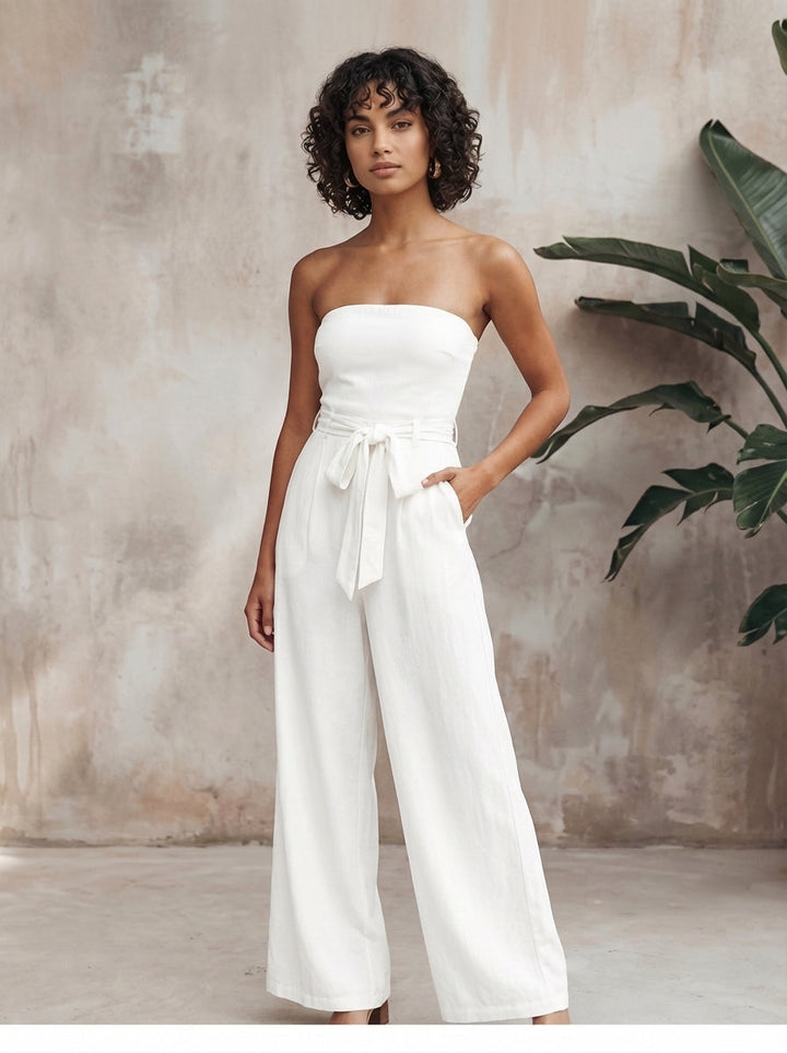 Eva | Women Strapless Waist Tie Jumpsuit
