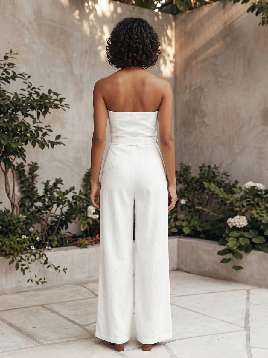 Eva | Women Strapless Waist Tie Jumpsuit