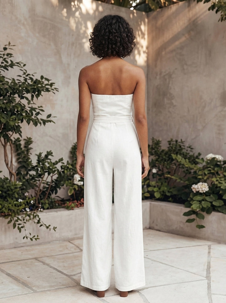 Eva | Women Strapless Waist Tie Jumpsuit