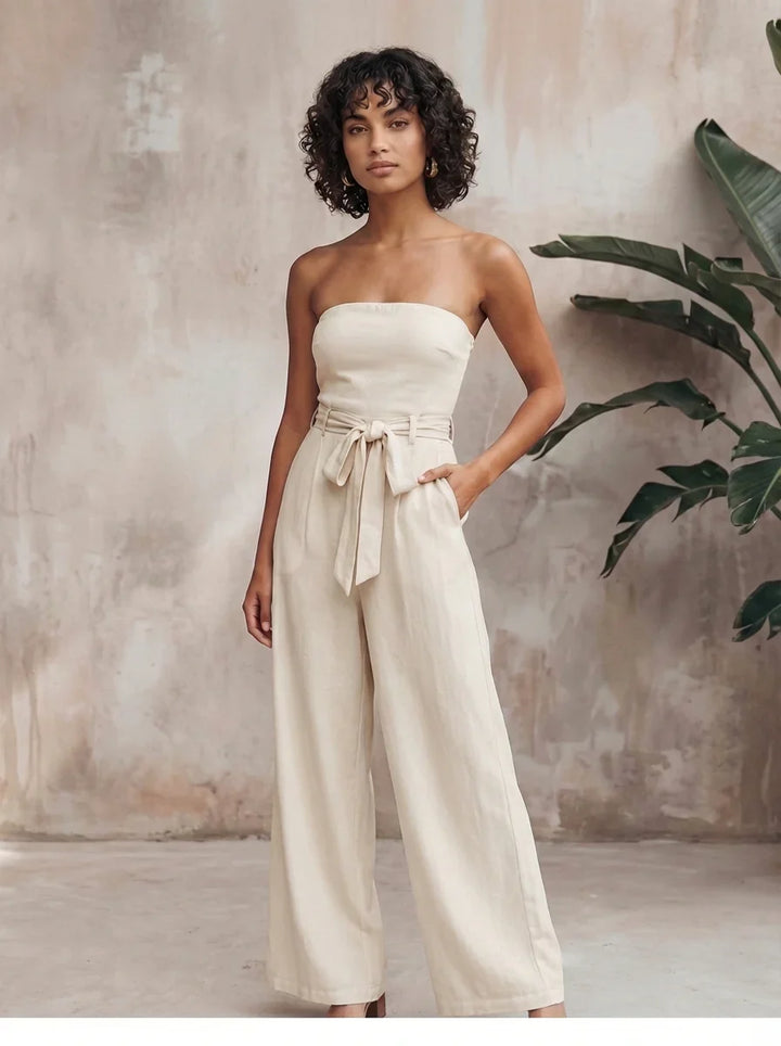 Eva | Women Strapless Waist Tie Jumpsuit