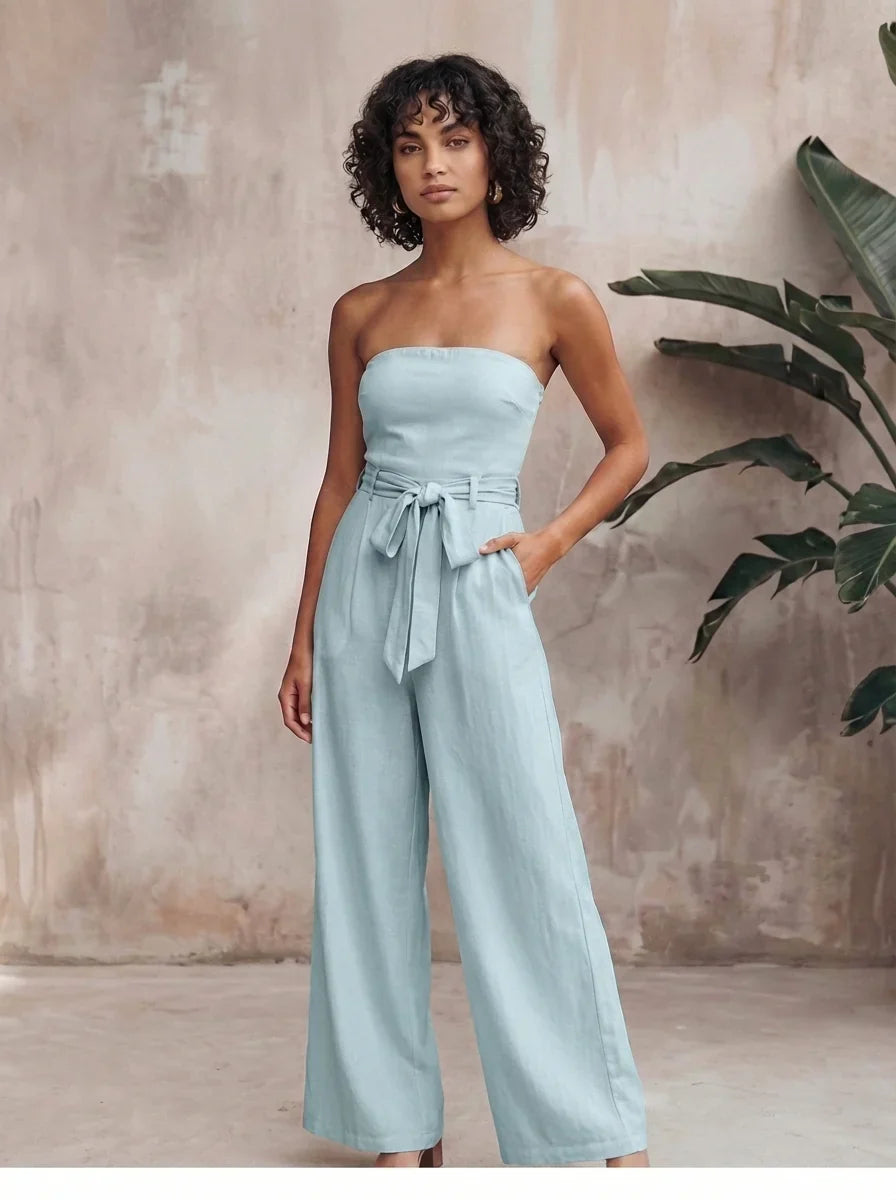 Eva | Women Strapless Waist Tie Jumpsuit