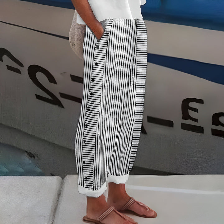 Sanne | Women Stripe Panel Button Trousers