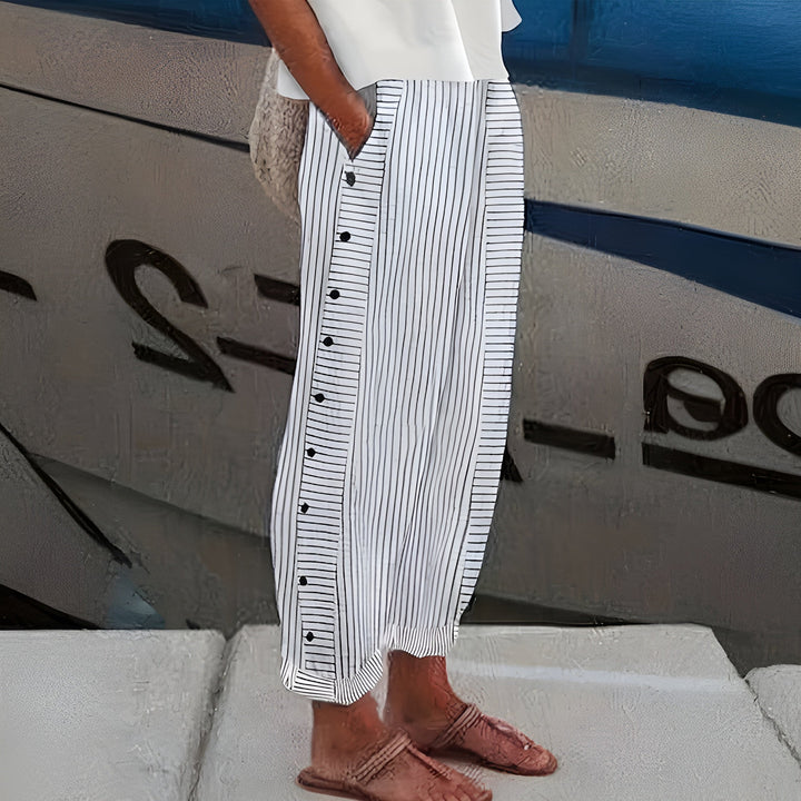 Sanne | Women Stripe Panel Button Trousers