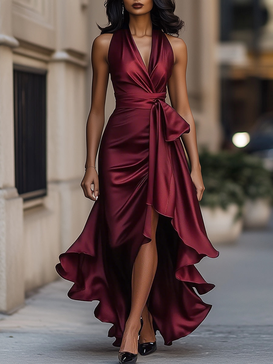 Sienna | Women's V-Neck Sleeveless Wrap Midi Dress