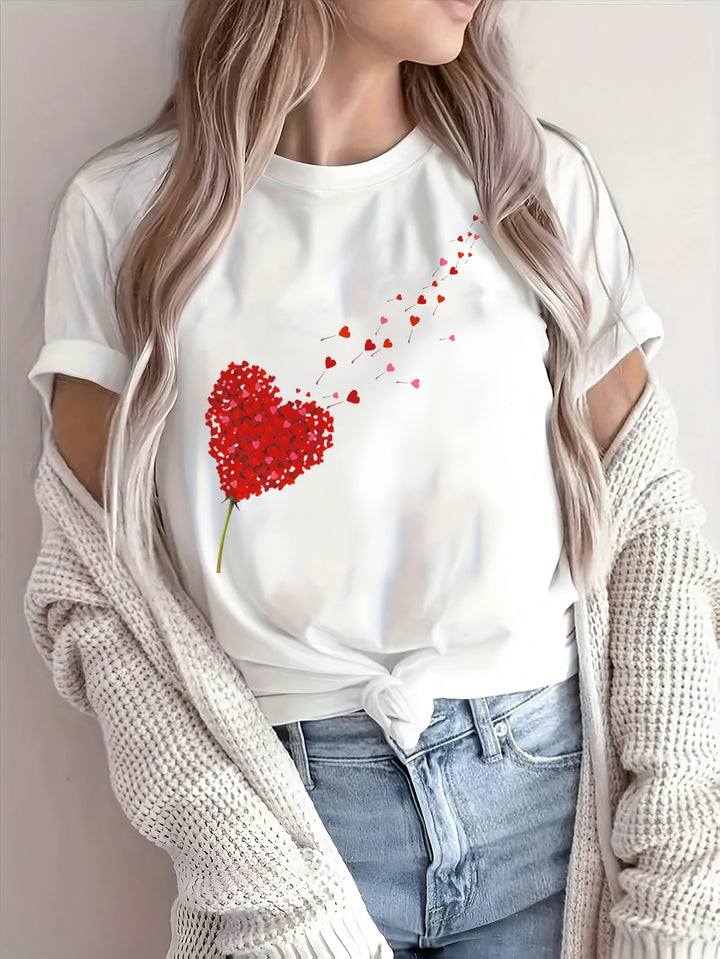 Amora | Women's Heart & Floral Print T-Shirt