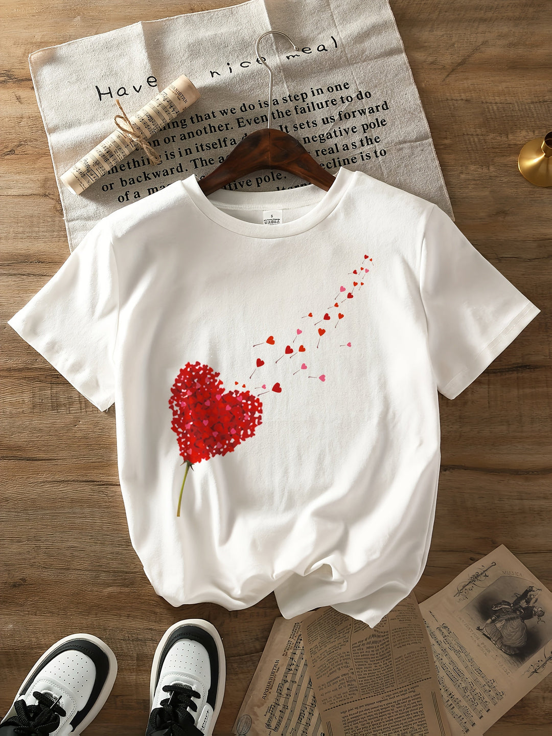 Amora | Women's Heart & Floral Print T-Shirt