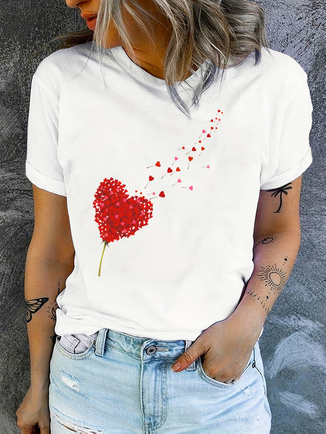 Amora | Women's Heart & Floral Print T-Shirt
